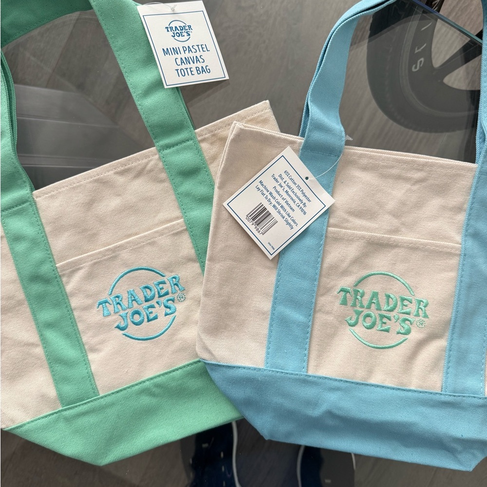 Two for $20 Trader Joe's Mini Pastel Canvas Tote Bags